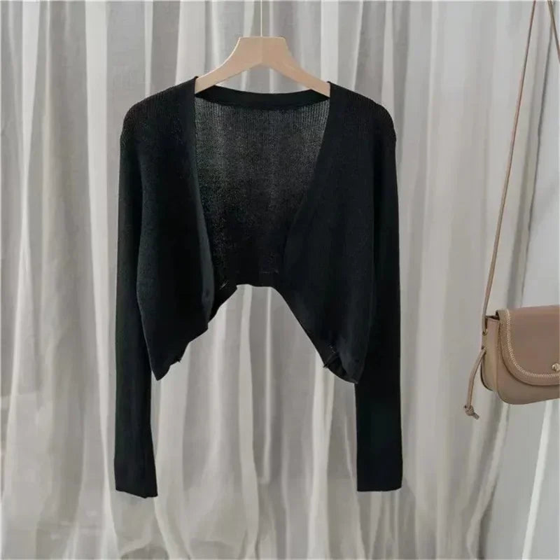 Sun-Knit Ice Silk Cardigan – Lightweight Breathable Layer with Temperature-Regulating Comfort