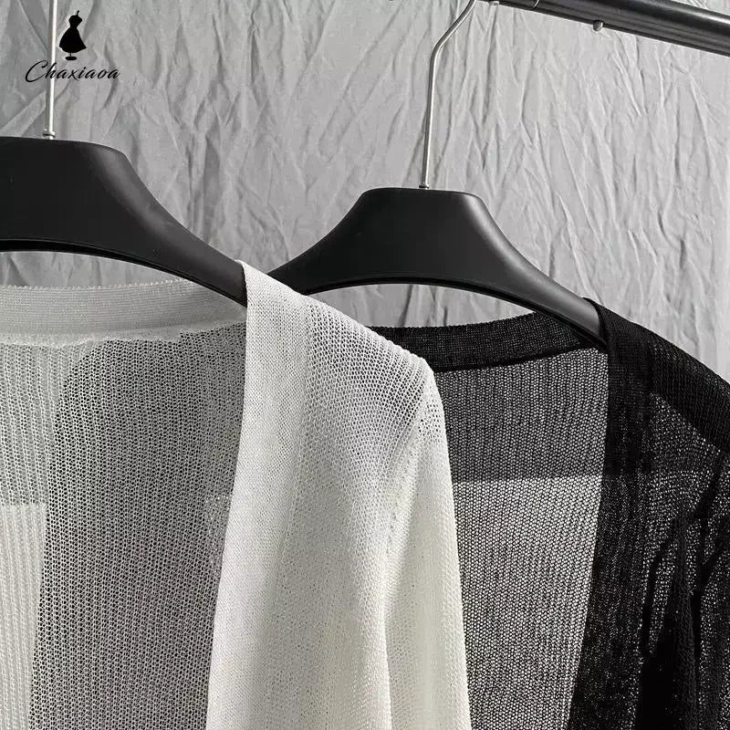 Sun-Knit Ice Silk Cardigan – Lightweight Breathable Layer with Temperature-Regulating Comfort